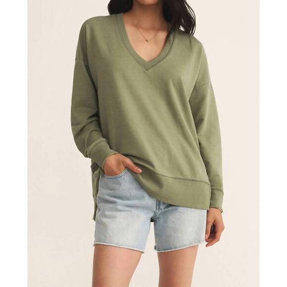NEW Z SUPPLY modern v-neck weekender sweatshirt in avocado - Picture 6 of 7